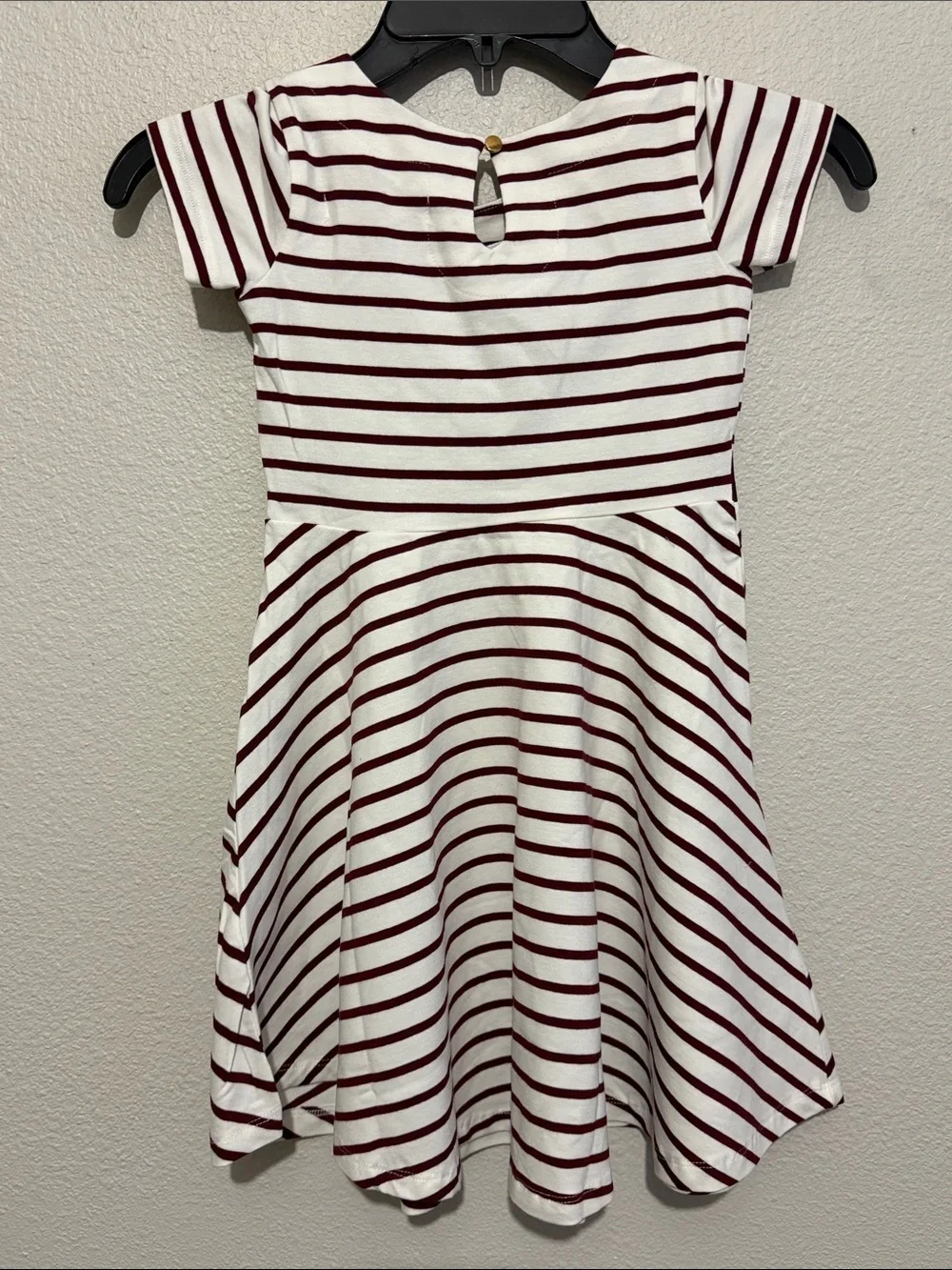 Hope & Henry Girls' Skater Striped Ribbon Waist Dress Independence Day Organic